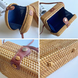 Hand Woven Rattan Basket Bag Bohemian Casual Women Solid Circular