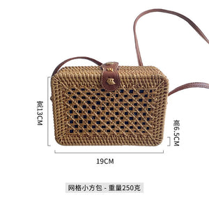 Hand Woven Rattan Basket Bag Bohemian Casual Women Solid Circular