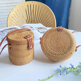 Hand Woven Rattan Basket Bag Bohemian Casual Women Solid Circular