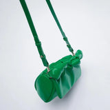 Ruched Women Handbags Soft PU Leather Crossbody Bag Green