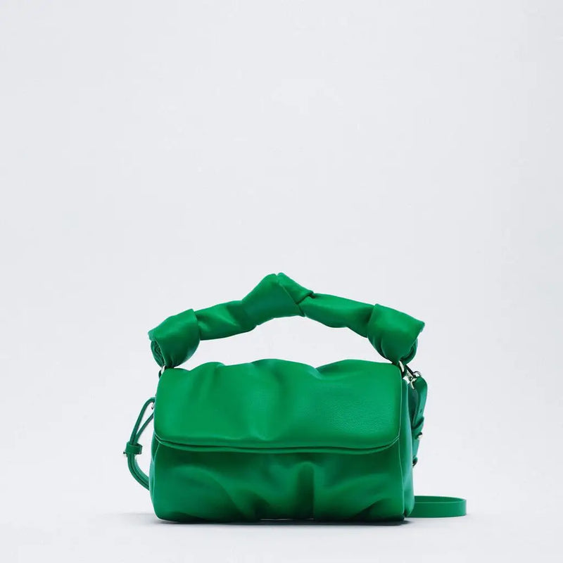 Ruched Women Handbags Soft PU Leather Crossbody Bag Green
