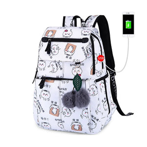 Girls Laptop Backpack USB School Bag Cat Backpack