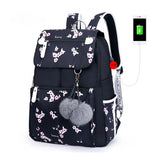 Girls Laptop Backpack USB School Bag Cat Backpack
