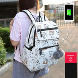 Girls Laptop Backpack USB School Bag Cat Backpack