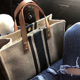 Vintage Striped Tote Bag Briefcase Style