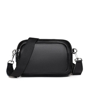 Square Leather Women Handbag with Wide Strap Cross Body Bag