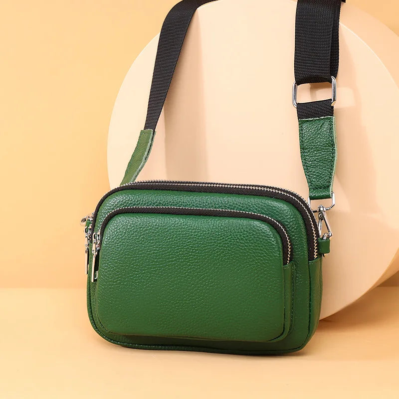 Square Leather Women Handbag with Wide Strap Cross Body Bag