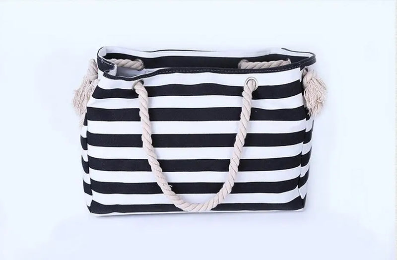 Stripe Shoulder Handbag Rough Striped Beach Bag