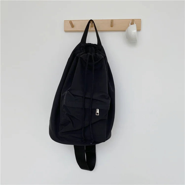 Spring Casual Nylon Bucket Bag Drawstring Shoulder Bag