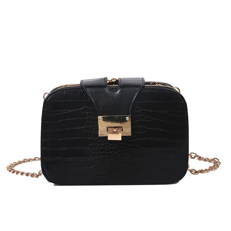 Spring Chain Strap Shoulder Bag Clutch Handbag with Metal Buckle