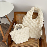 Spring Tote Bag Pleated Women Puff Bag Lightweight Large Capacity Shoulder Bag
