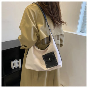Women PU Shoulder Bag Casual Handbag Tote Bag With Pocket