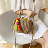 Rattan Square Tote Bag Crossbody Boho Basket