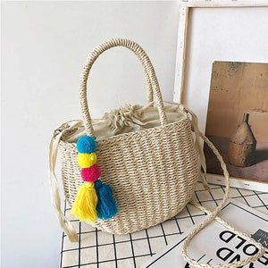Rattan Square Tote Bag Crossbody Boho Basket
