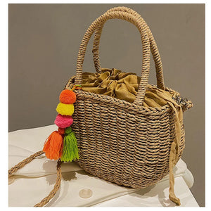 Rattan Square Tote Bag Crossbody Boho Basket