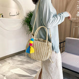 Rattan Square Tote Bag Crossbody Boho Basket