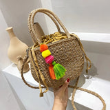 Rattan Square Tote Bag Crossbody Boho Basket