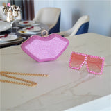 Lips Shape Diamonds Evening Bag Bridal Party Blingbling Wedding Chain Clutch