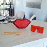 Lips Shape Diamonds Evening Bag Bridal Party Blingbling Wedding Chain Clutch