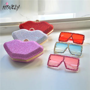 Lips Shape Diamonds Evening Bag Bridal Party Blingbling Wedding Chain Clutch