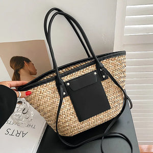 Summer Rattan Shoulder Bag Large Woven Tote Handbag