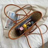 Summer Rattan Shoulder Bag Large Woven Tote Handbag