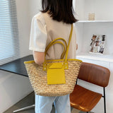 Summer Rattan Shoulder Bag Large Woven Tote Handbag