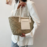 Summer Rattan Shoulder Bag Large Woven Tote Handbag