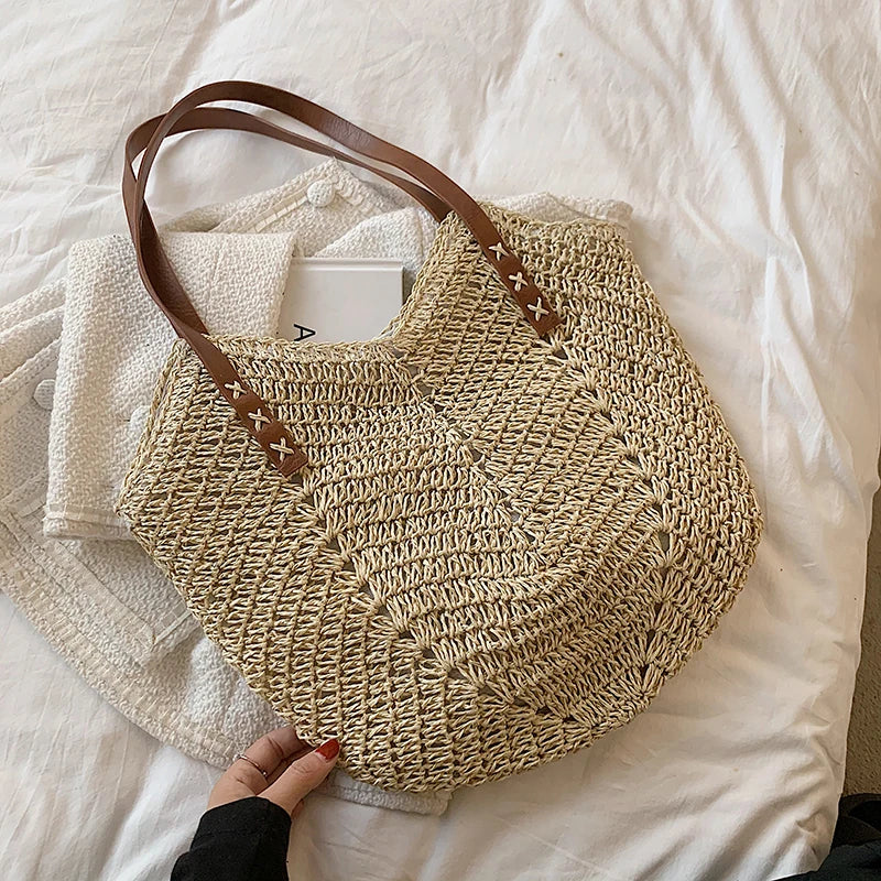 Summer Woven Bag Female Straw Shoulder Bag Straw Handbag Beach Bag Women