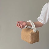 Summer Straw Woven Bag Retro Pleat Square Beach Bag