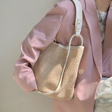 Large Straw Beach Tote Bag Hollow Woven Handbag Mesh Shoulder Shopping