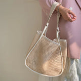 Large Straw Beach Tote Bag Hollow Woven Handbag Mesh Shoulder Shopping
