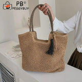 Summer Woven Straw Tassel Braided Shoulder Beach Bag