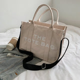 Diagonal Literary Fan Letter Canvas Shoulder Bag