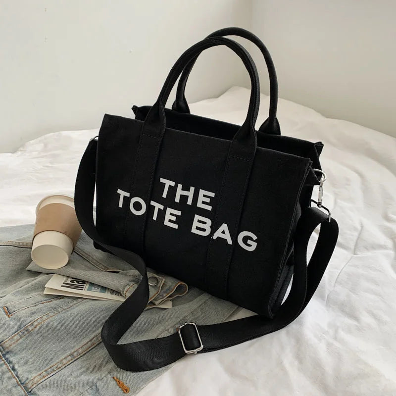 Diagonal Literary Fan Letter Canvas Shoulder Bag
