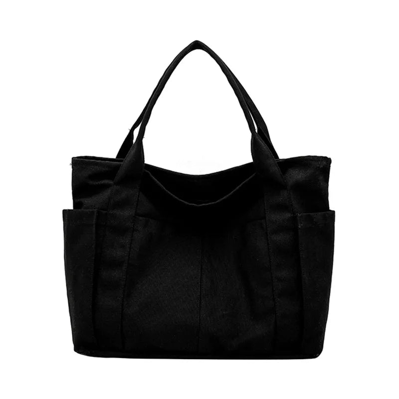 Canvas Casual Shopper Solid Travel Shoulder School Shopping Bags Women's Tote Ba