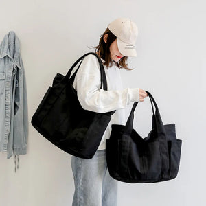 Canvas Casual Shopper Solid Travel Shoulder School Shopping Bags Women's Tote Ba