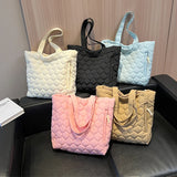 Quilted Nylon Shopper Handbag for Women, Big Shoulder Bag with Soft Cotton