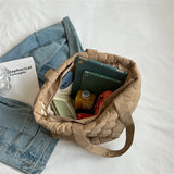 Quilted Nylon Shopper Handbag for Women, Big Shoulder Bag with Soft Cotton