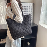 Quilted Nylon Shopper Handbag for Women, Big Shoulder Bag with Soft Cotton