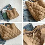 Quilted Nylon Shopper Handbag for Women, Big Shoulder Bag with Soft Cotton
