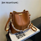 Retro Messenger Bag with Silk Scarf, Portable Bucket Women's Bag