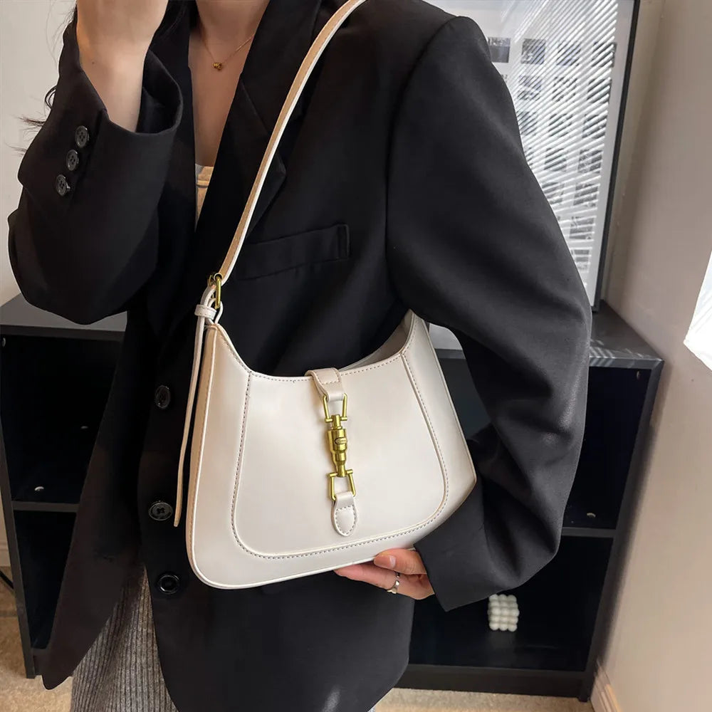 Vintage Half Moon Leather Crossbody Bag Underarm Women Handbags