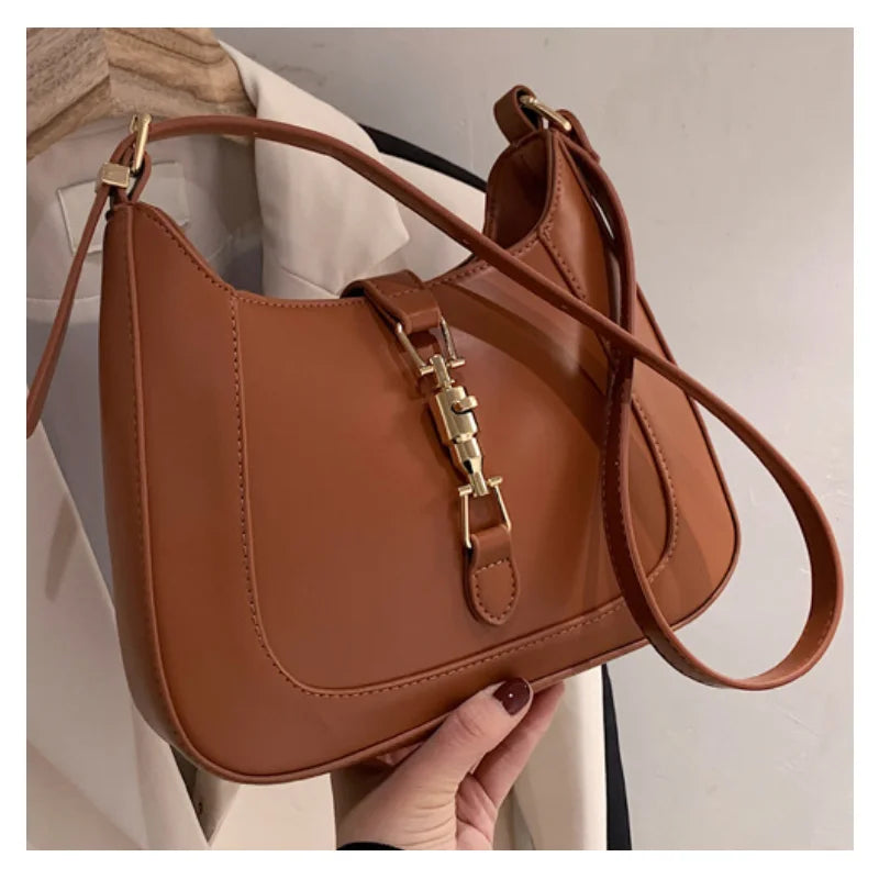 Vintage Half Moon Leather Crossbody Bag Underarm Women Handbags