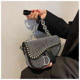 High-Grade Chain Diamond Crossbody Saddle Bag