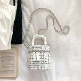Tweed Women's Bucket Bag Ruched Tote Woolen Crossbody Handbag