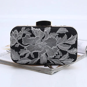 Vintage Flower Embroidery Silver Evening Bags Retro Party Clutches