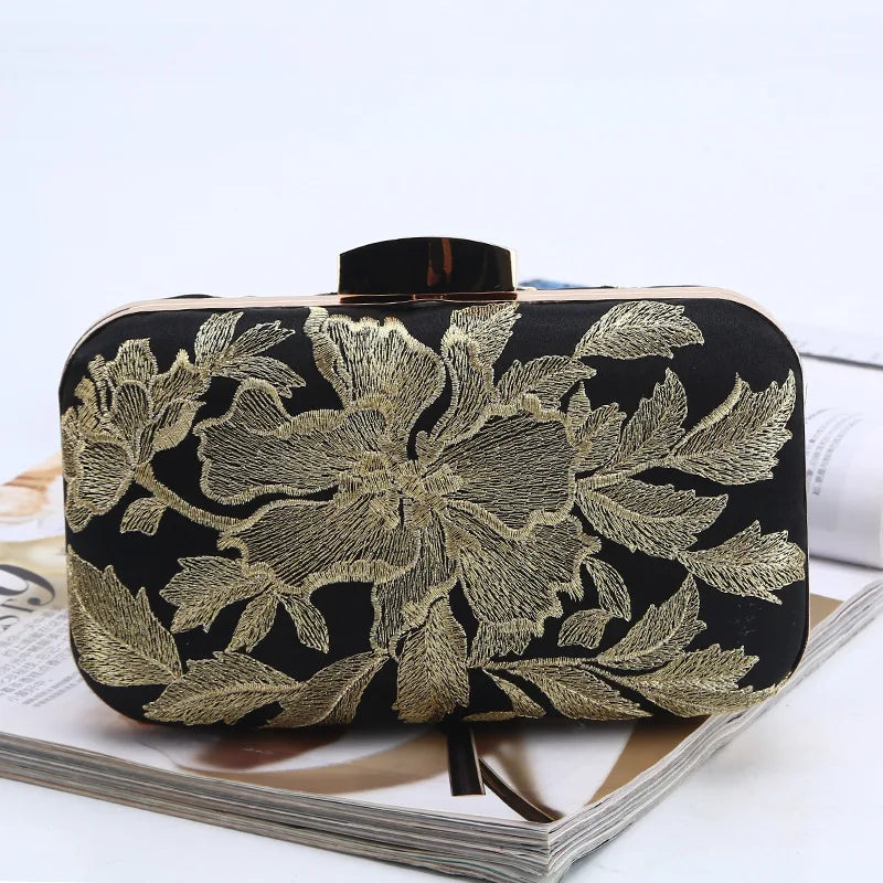 Vintage Flower Embroidery Silver Evening Bags Retro Party Clutches