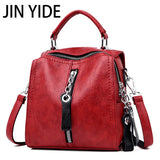Vintage Cow Leather Handbags Tassel Crossbody Shoulder Bag Boston Hand Bags