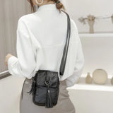 Vintage PU Leather Phone Bag Cross Body Tassel Small Shoulder Bag